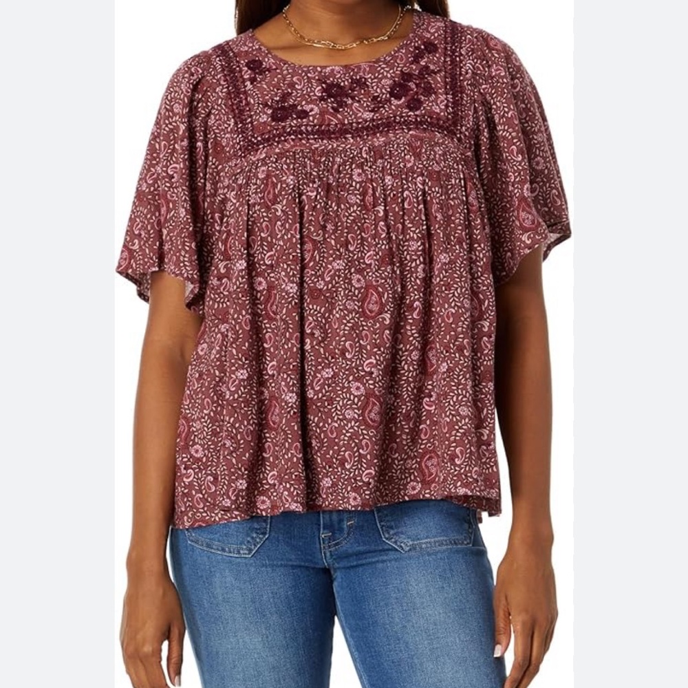 Lucky Brand Burgundy Paisley Blouse